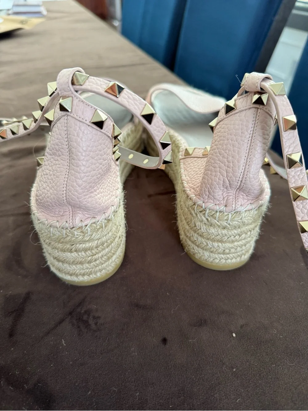 Valentino Pale Pink Studded Leather Espadrille Sandals